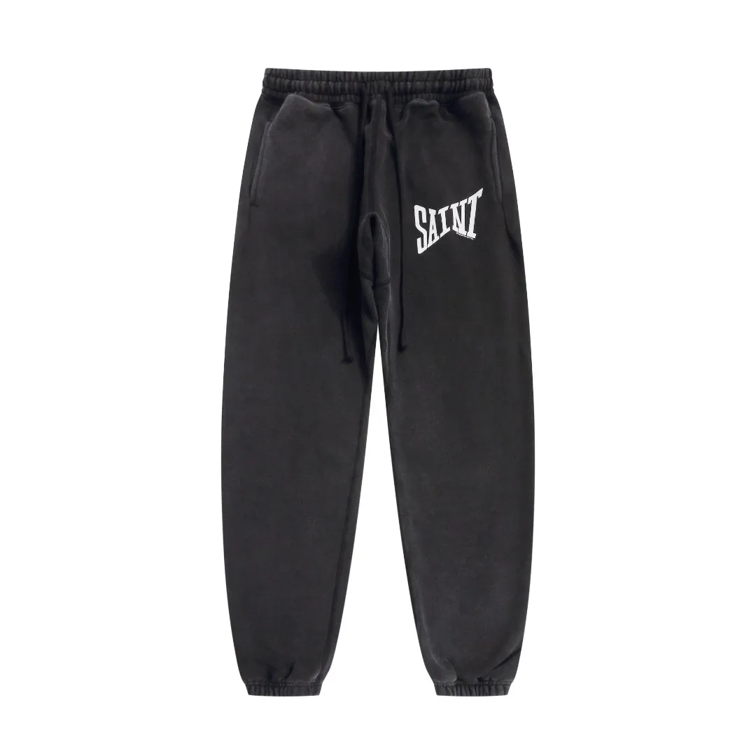 Stylish brand Saint Michael ribon saint pants classic letters retro washed and distressed high street casual loose leggings sweatpants trousers Style number: SM635 Size: S-M-L-XL Color: black-dark green Price: P236